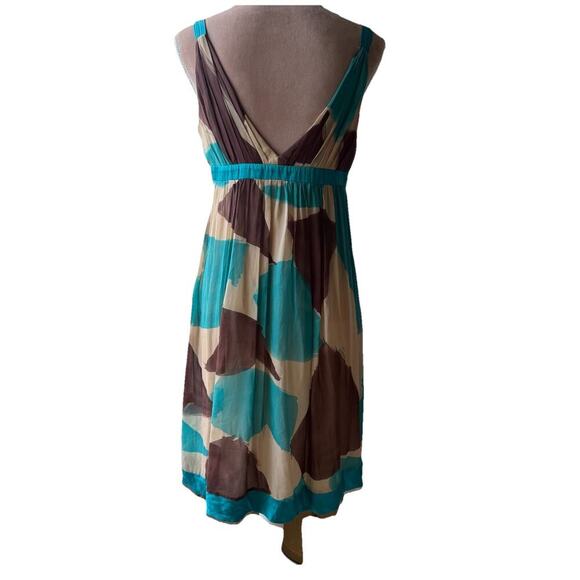 Vintage Sue Wong Y2K 100% Silk Teal Brown Floral Knee Length Midi Dress Size 12 - Picture 5 of 7